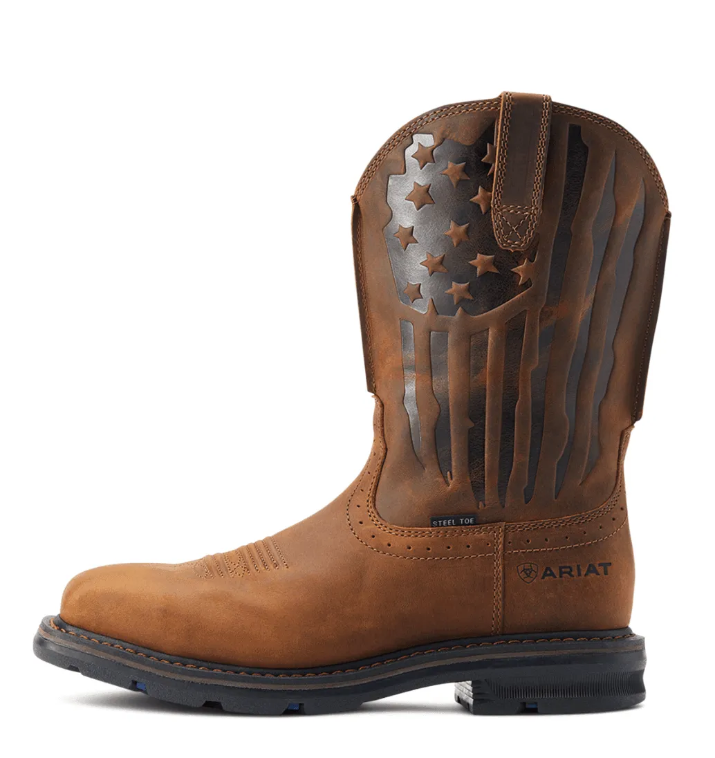 Ariat Men's Sierra Shock Shield Patriot Wide Square Steel Toe Cowboy Work Boots 10044426