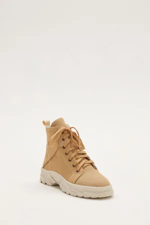 Beige Lace Up Hiking Boots