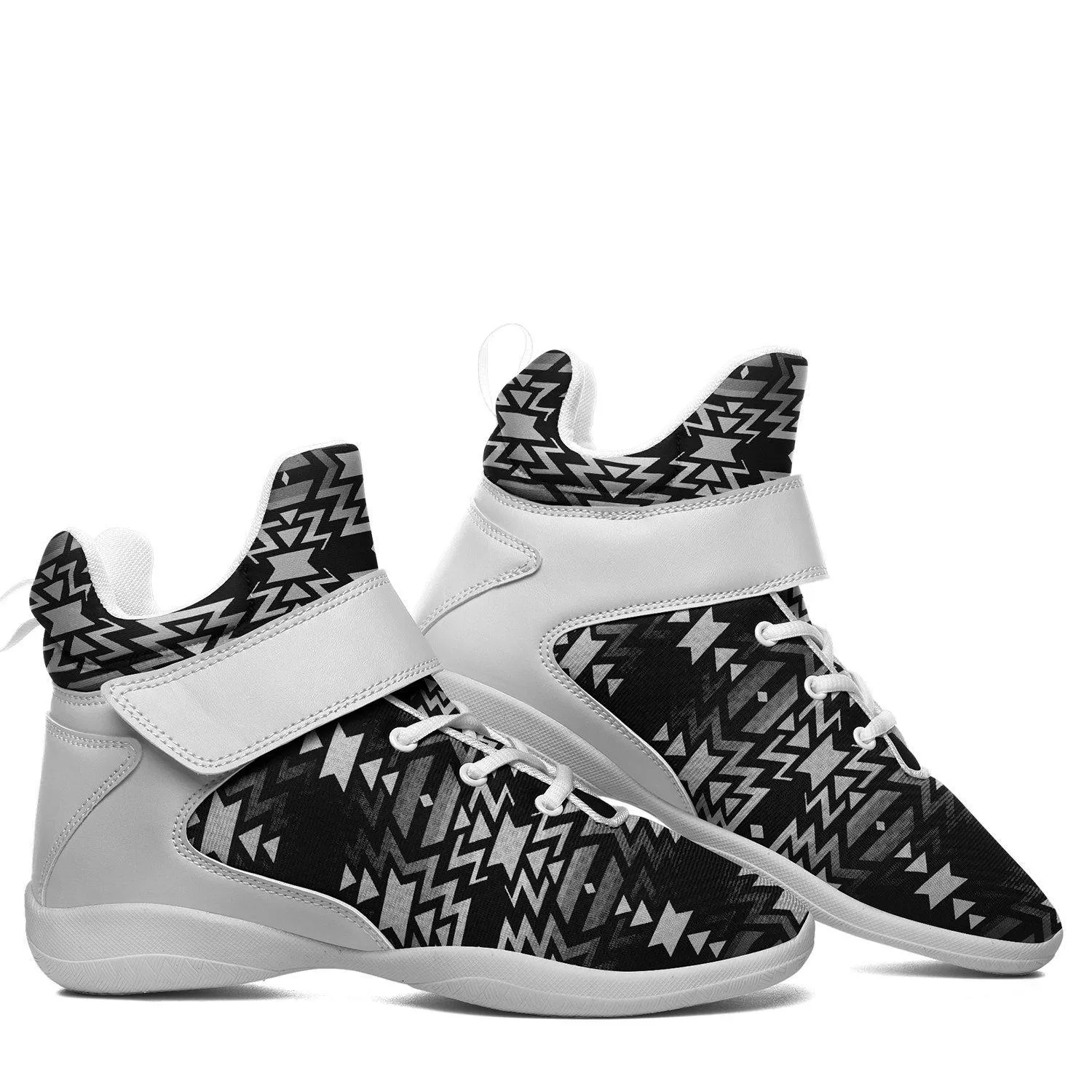 Black Fire Black and White Ipottaa Basketball / Sport High Top Shoes - White Sole