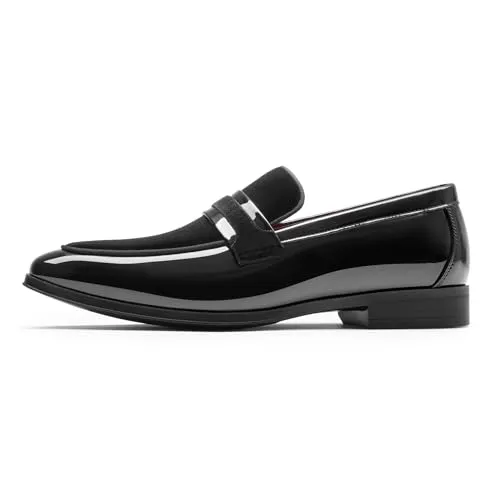 Bruno Marc Men's Tuxedo Patent Loafers Classic Velvet Slip-on Dress Shoes,Size 8,Black,SBLS2407M