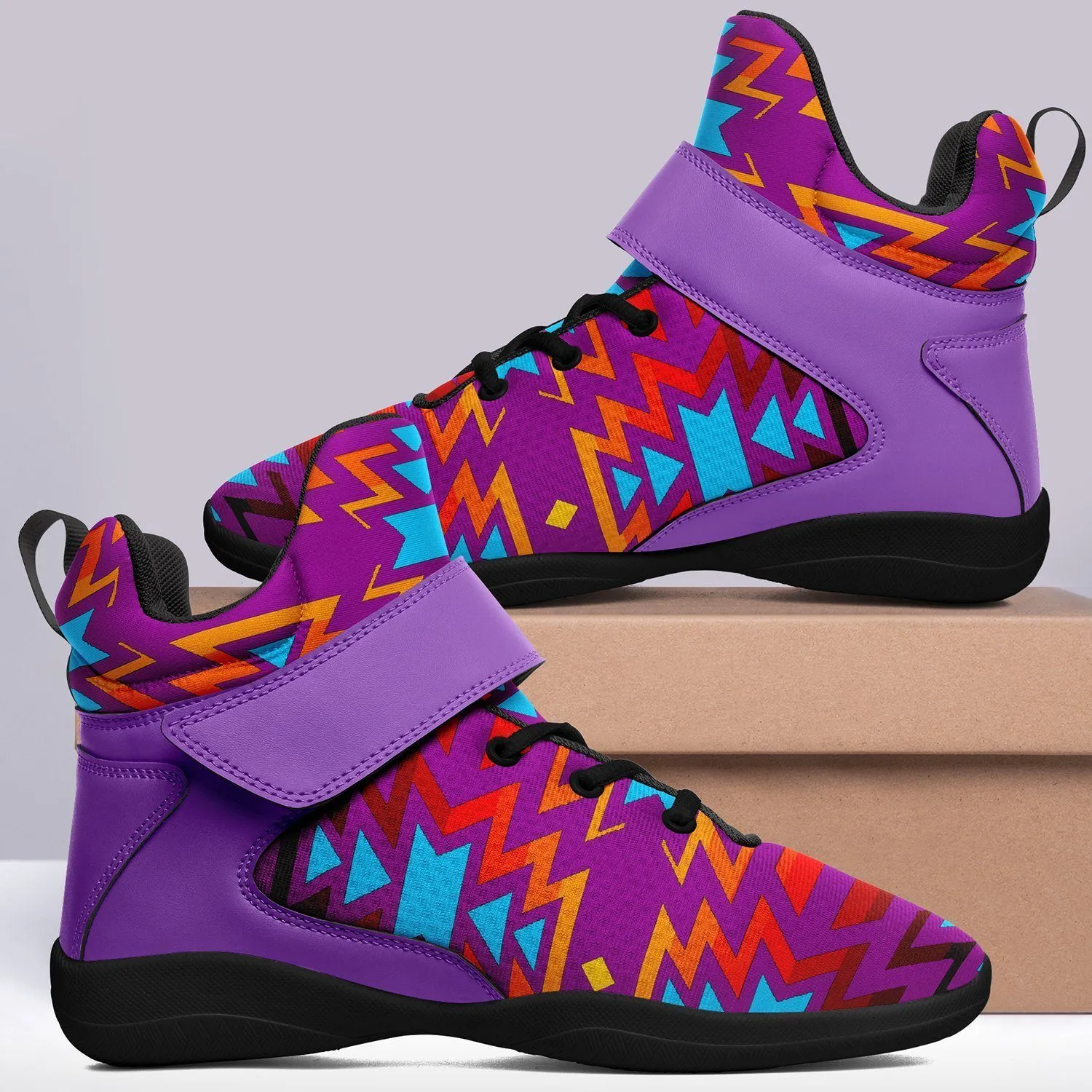 Fire Colors and Turquoise Purple Ipottaa Basketball / Sport High Top Shoes - Black Sole