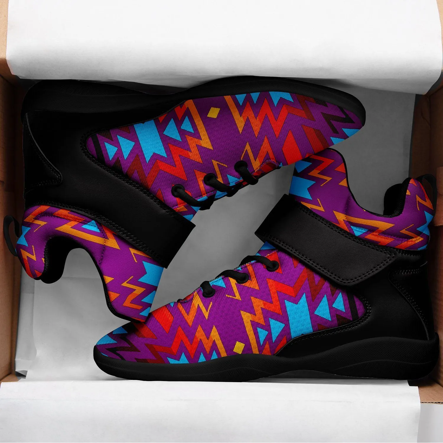 Fire Colors and Turquoise Purple Ipottaa Basketball / Sport High Top Shoes - Black Sole