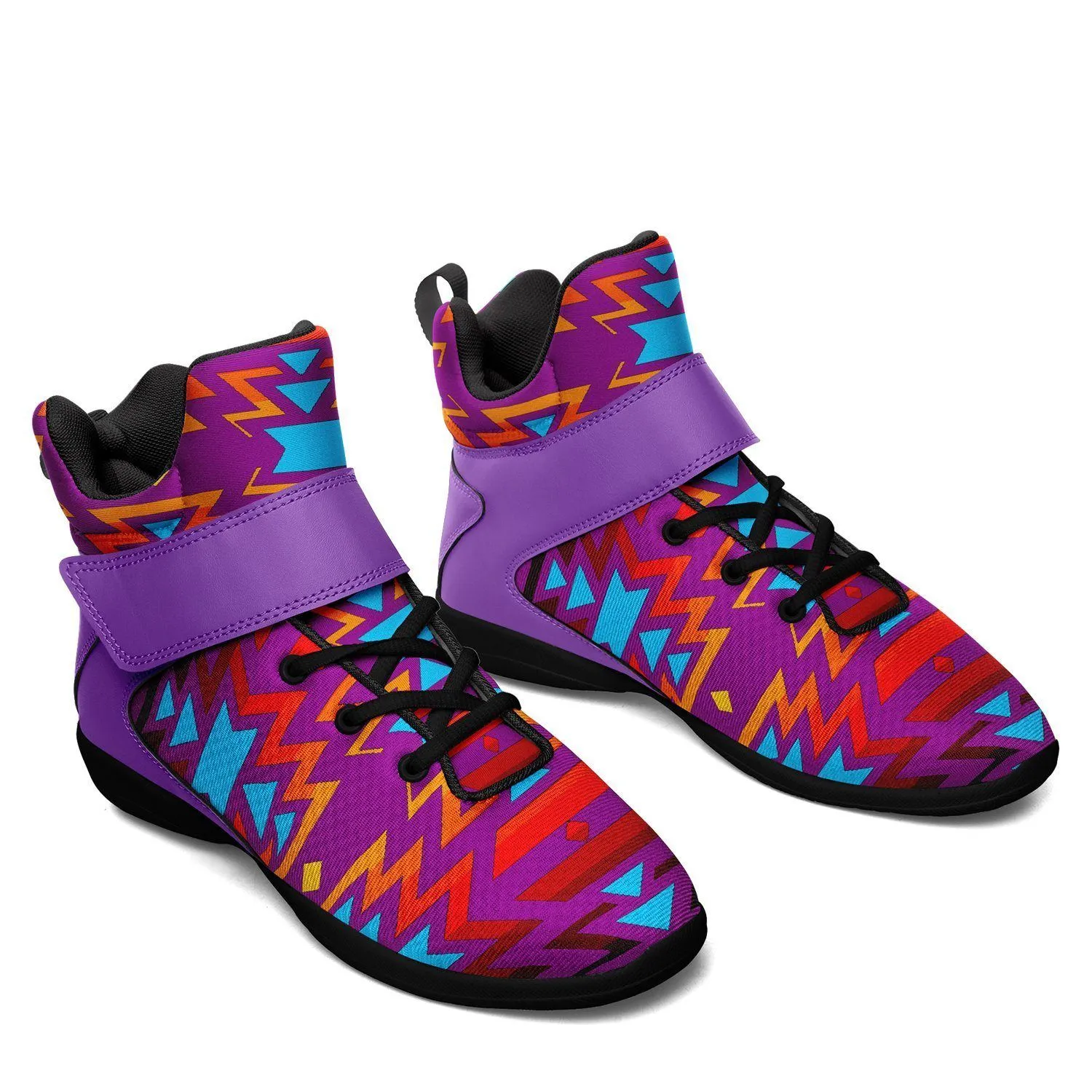 Fire Colors and Turquoise Purple Ipottaa Basketball / Sport High Top Shoes - Black Sole