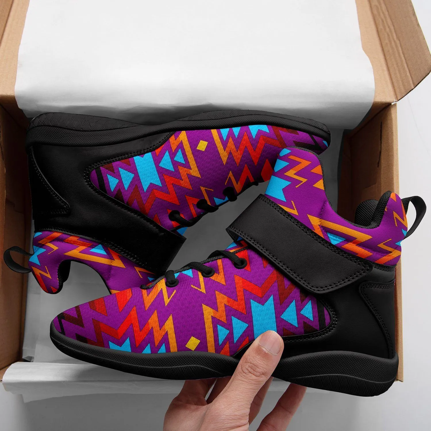 Fire Colors and Turquoise Purple Ipottaa Basketball / Sport High Top Shoes - Black Sole