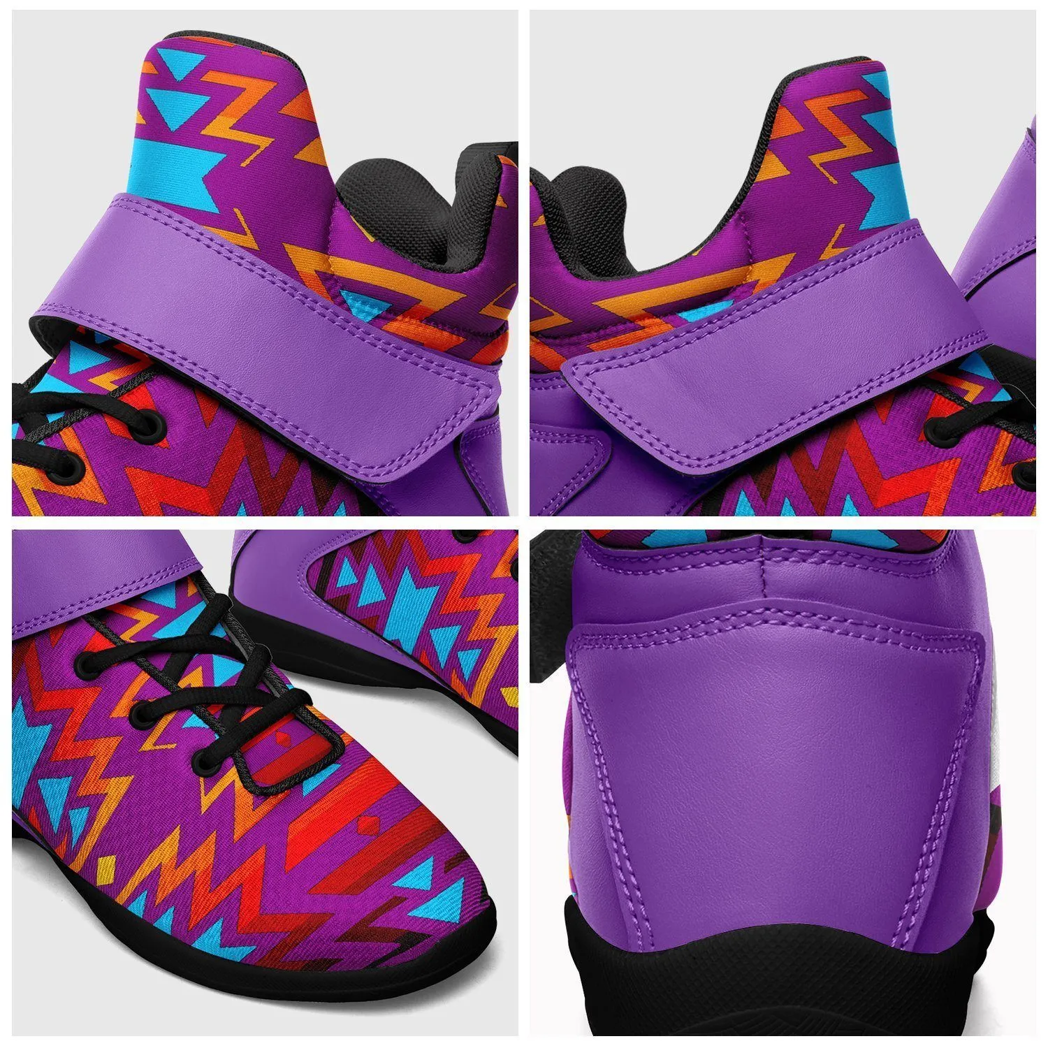 Fire Colors and Turquoise Purple Ipottaa Basketball / Sport High Top Shoes - Black Sole