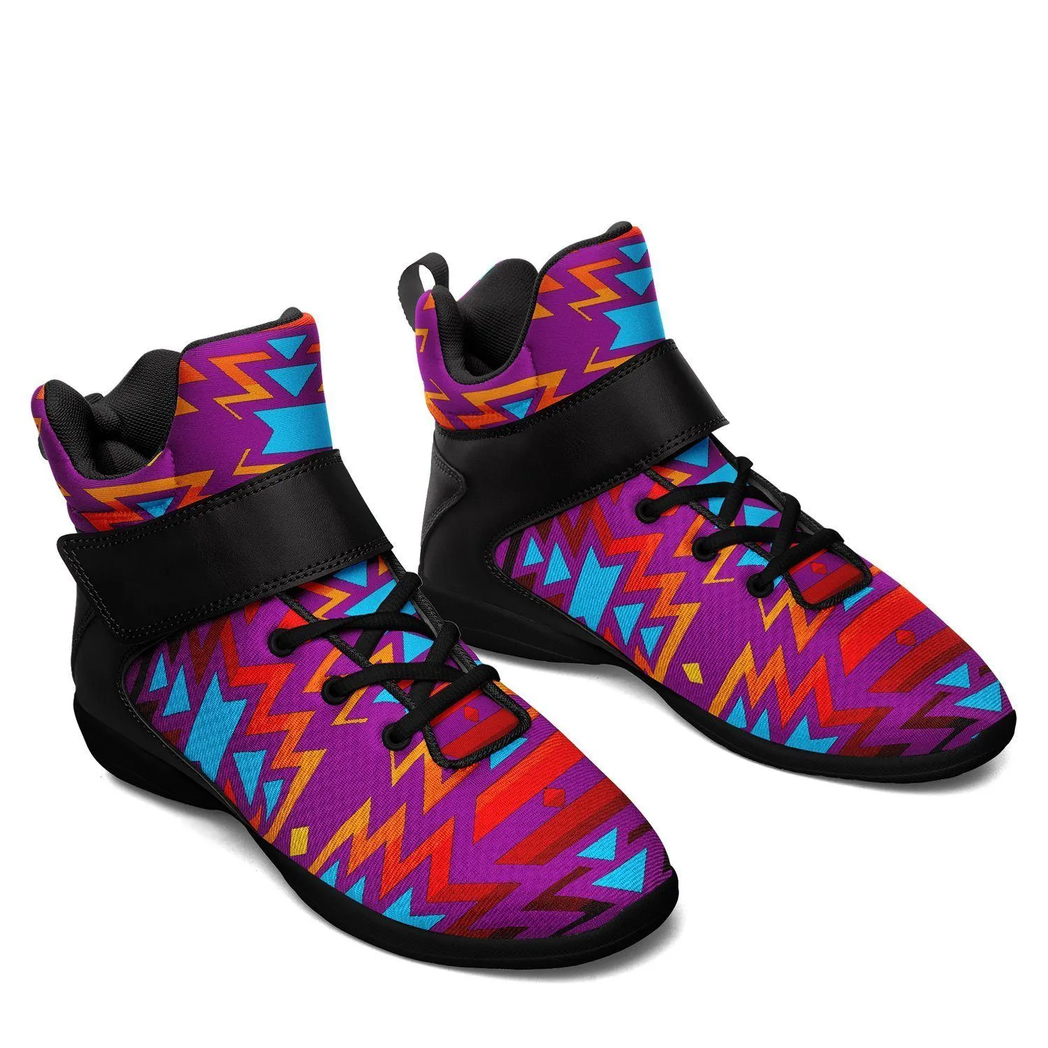 Fire Colors and Turquoise Purple Ipottaa Basketball / Sport High Top Shoes - Black Sole