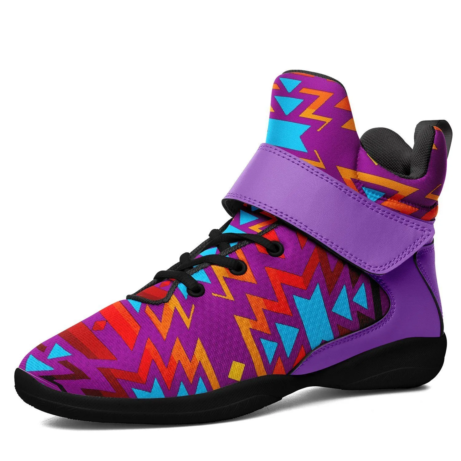 Fire Colors and Turquoise Purple Ipottaa Basketball / Sport High Top Shoes - Black Sole