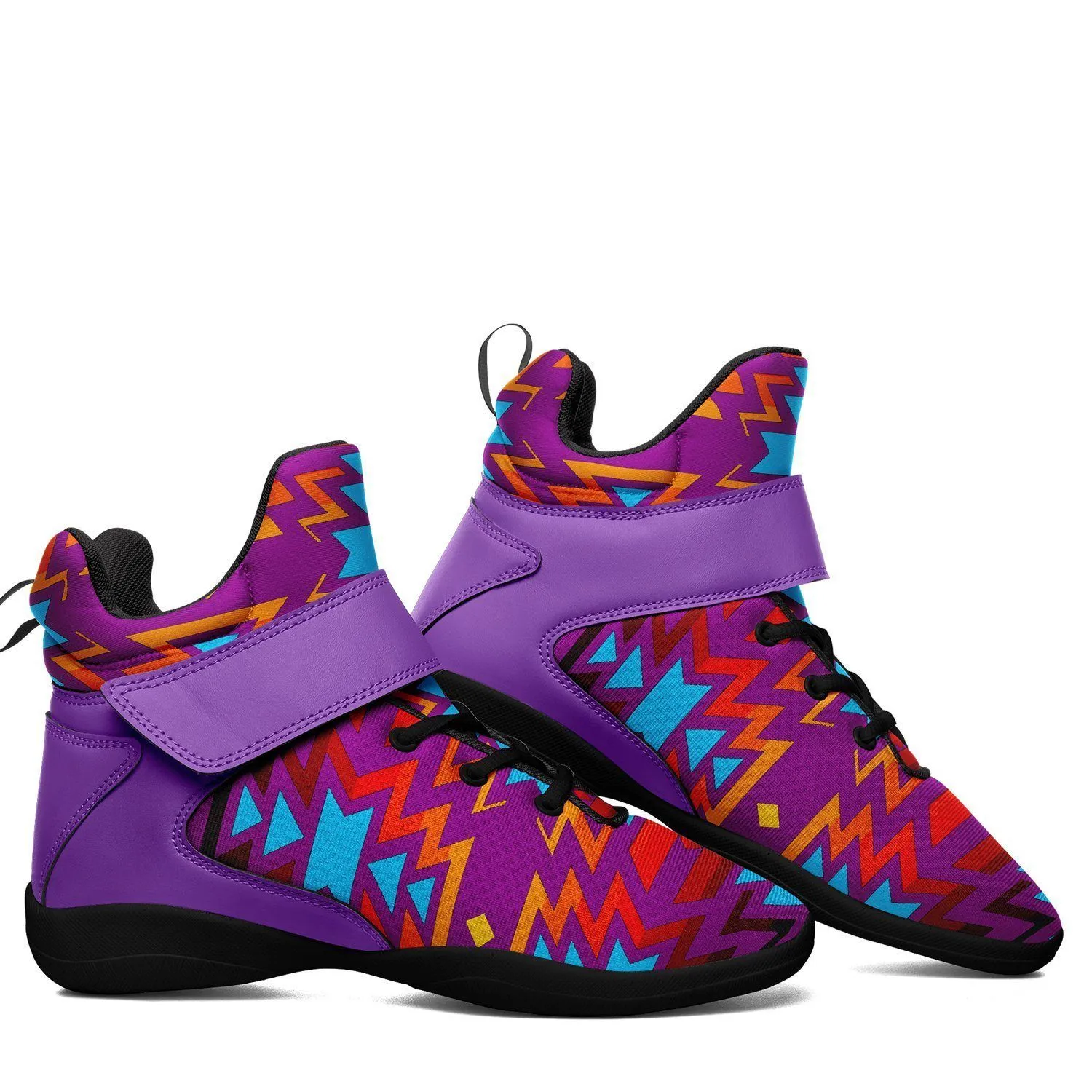 Fire Colors and Turquoise Purple Ipottaa Basketball / Sport High Top Shoes - Black Sole