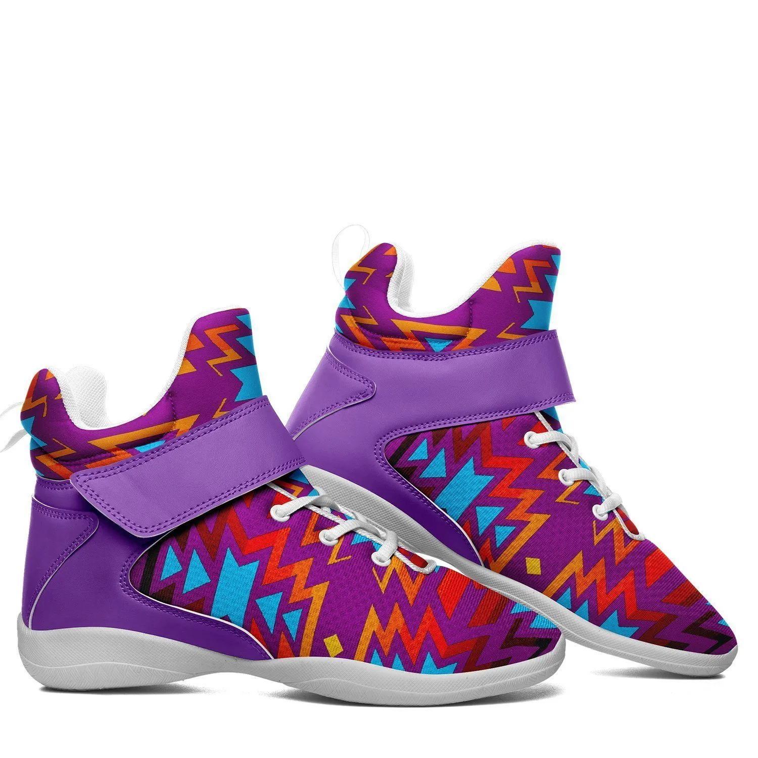 Fire Colors and Turquoise Purple Kid's Ipottaa Basketball / Sport High Top Shoes