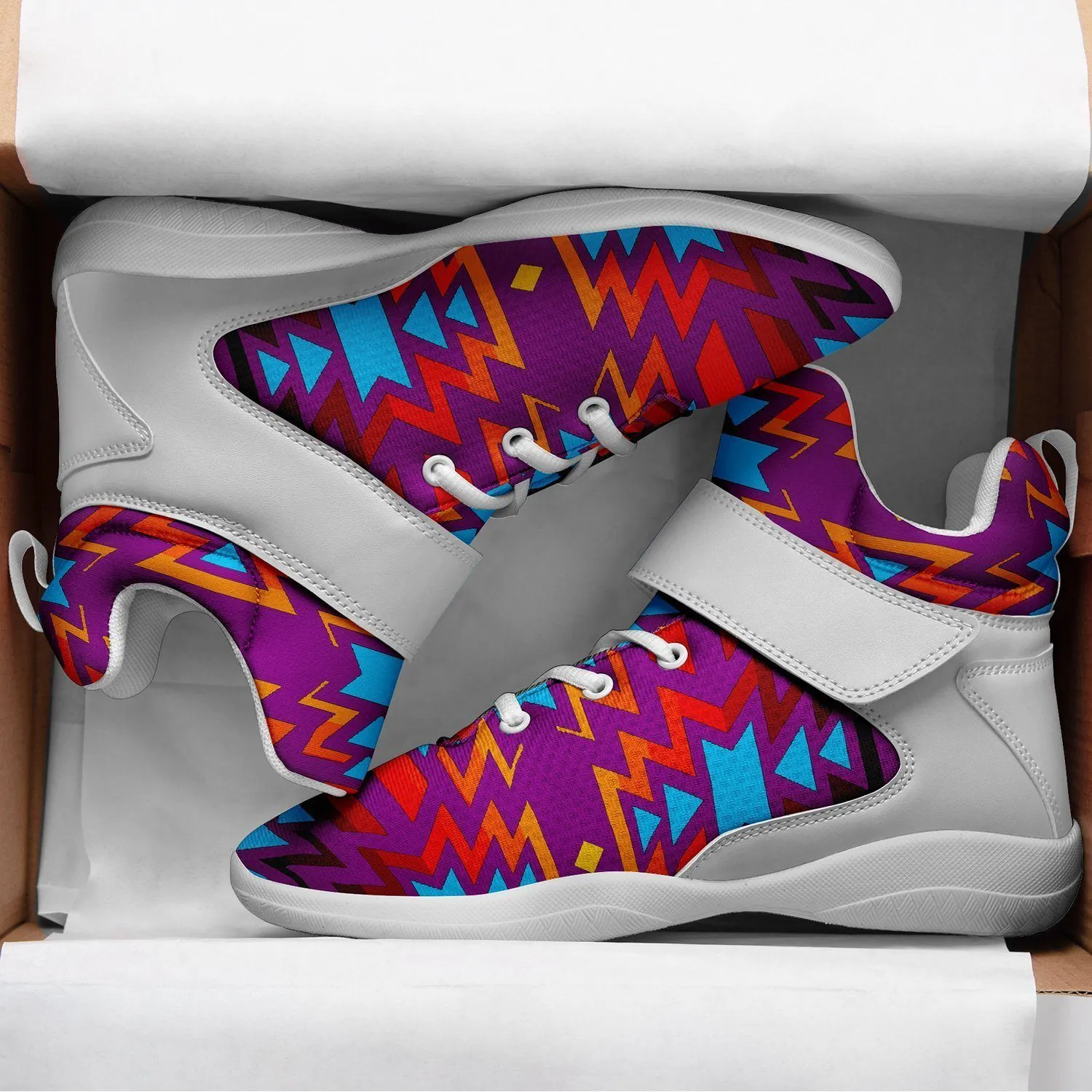 Fire Colors and Turquoise Purple Kid's Ipottaa Basketball / Sport High Top Shoes