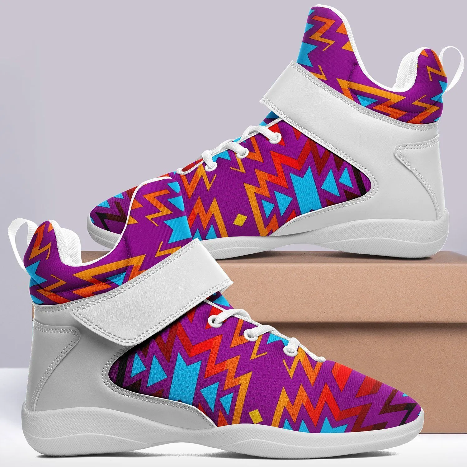 Fire Colors and Turquoise Purple Kid's Ipottaa Basketball / Sport High Top Shoes