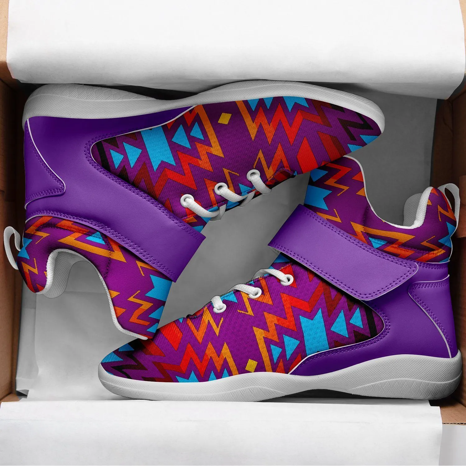 Fire Colors and Turquoise Purple Kid's Ipottaa Basketball / Sport High Top Shoes