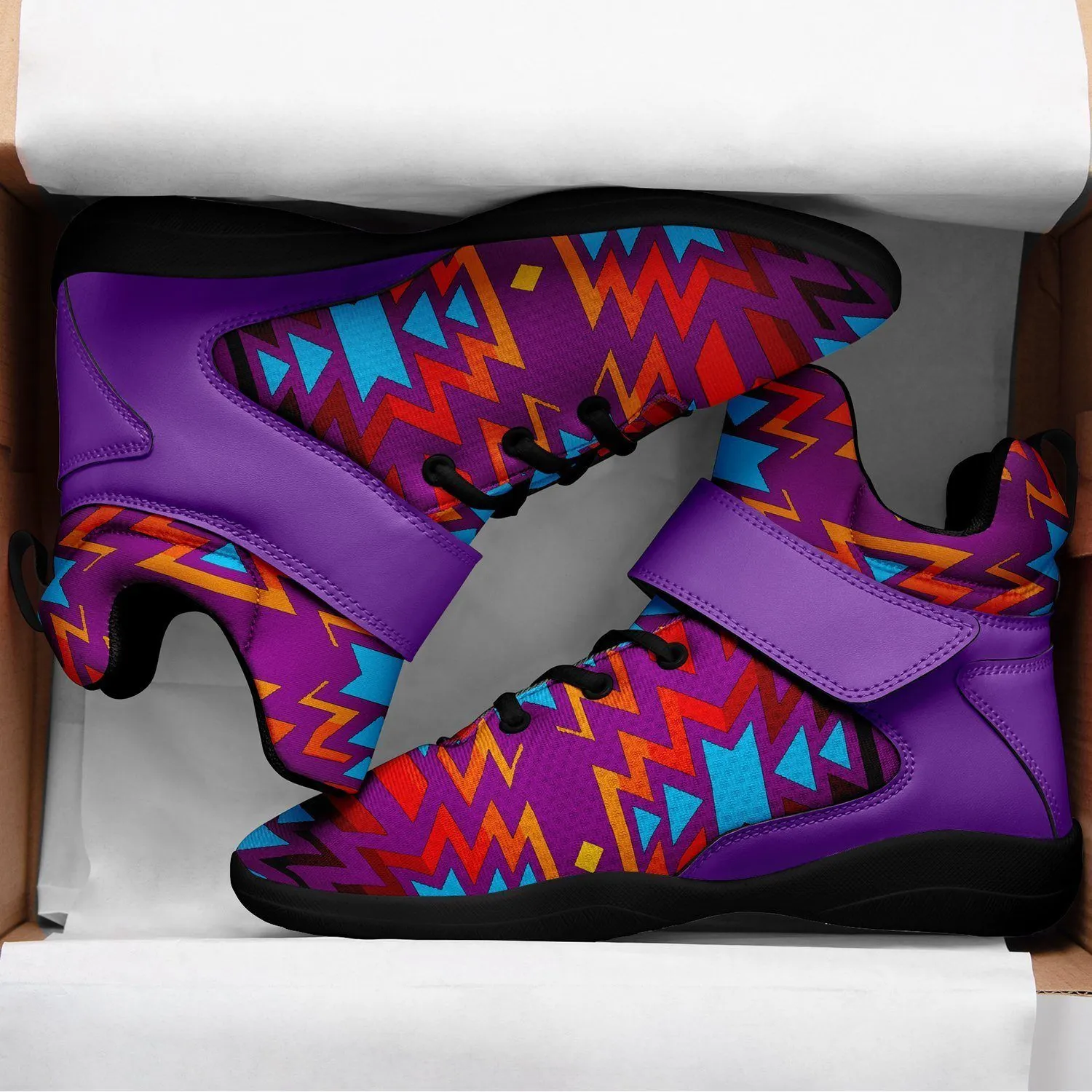 Fire Colors and Turquoise Purple Kid's Ipottaa Basketball / Sport High Top Shoes