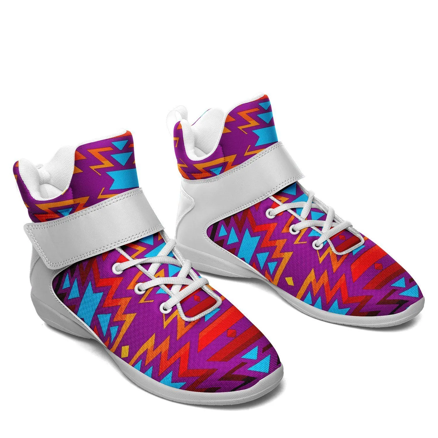 Fire Colors and Turquoise Purple Kid's Ipottaa Basketball / Sport High Top Shoes