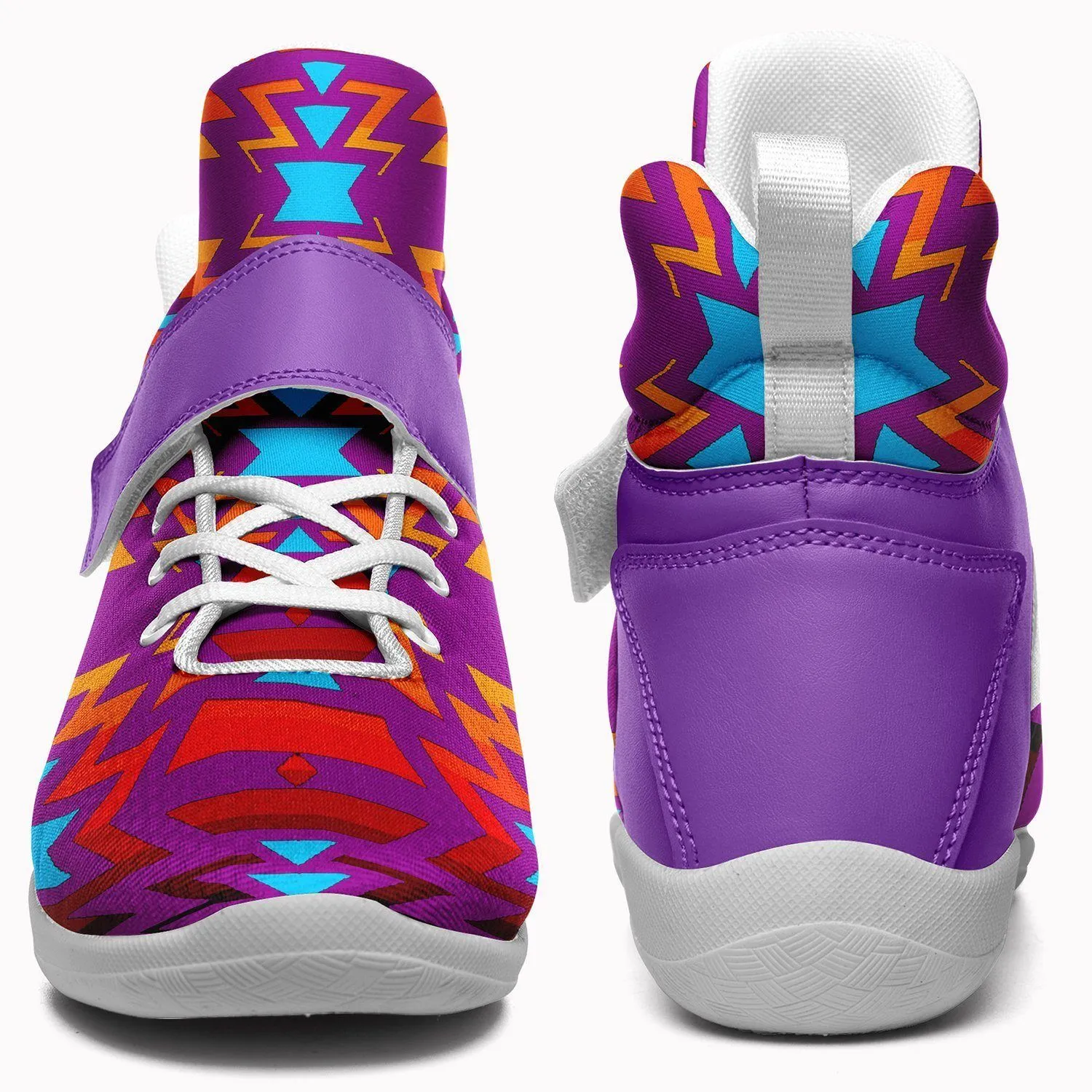 Fire Colors and Turquoise Purple Kid's Ipottaa Basketball / Sport High Top Shoes