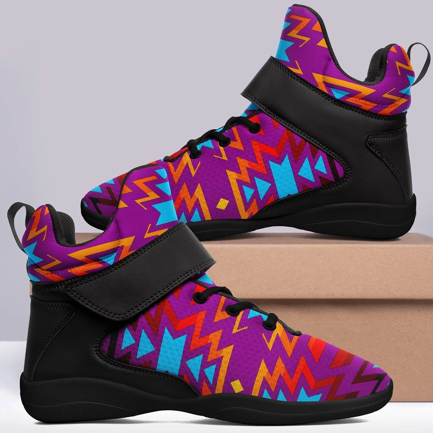 Fire Colors and Turquoise Purple Kid's Ipottaa Basketball / Sport High Top Shoes