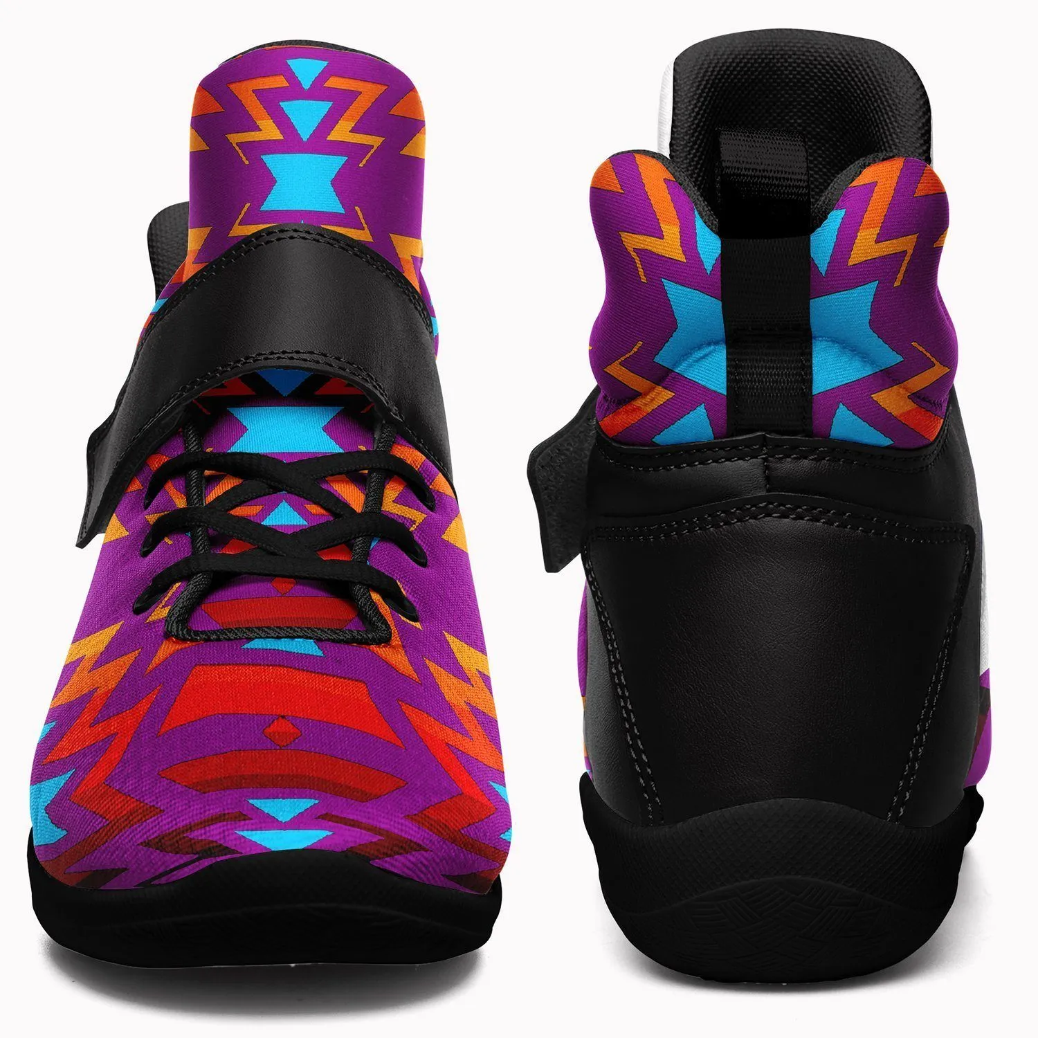 Fire Colors and Turquoise Purple Kid's Ipottaa Basketball / Sport High Top Shoes