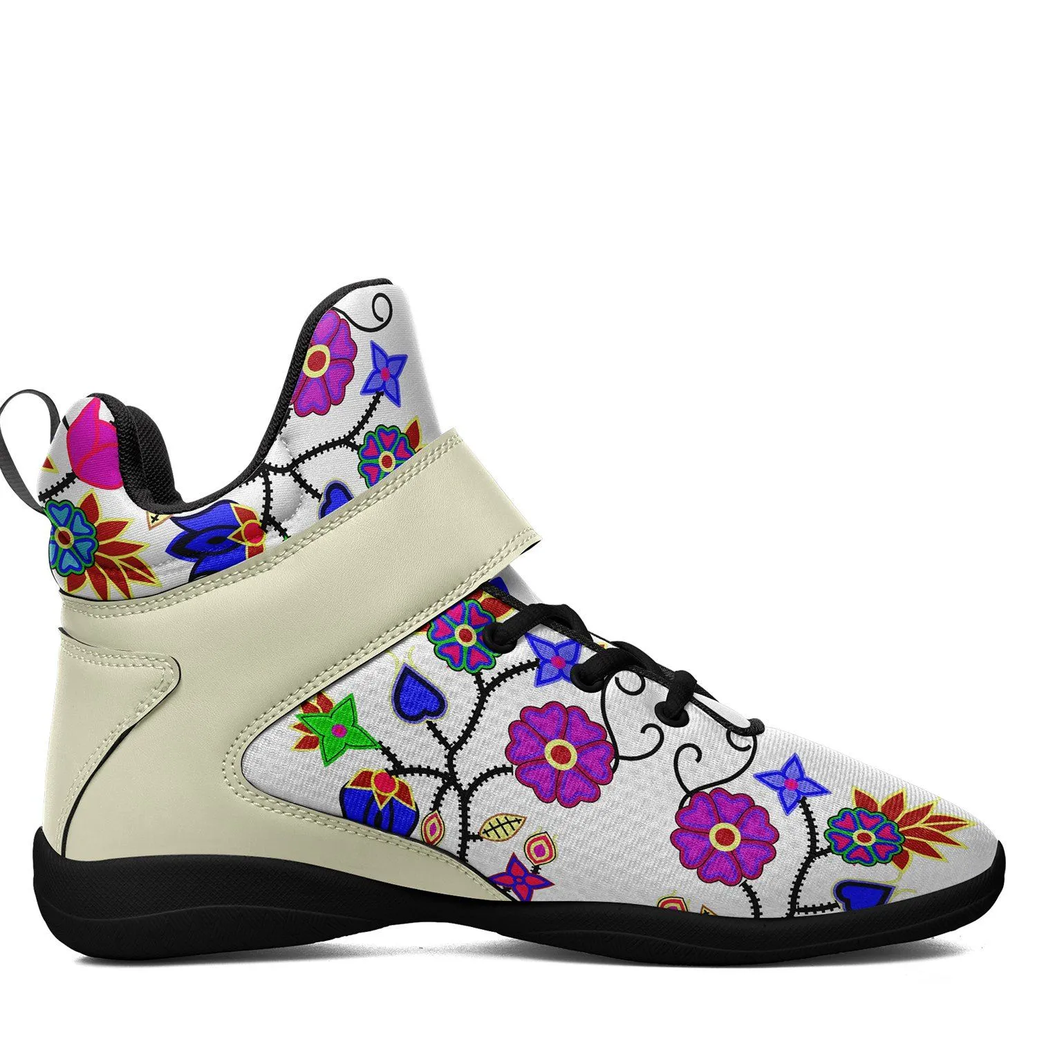 Floral Beadwork Seven Clans White Kid's Ipottaa Basketball / Sport High Top Shoes