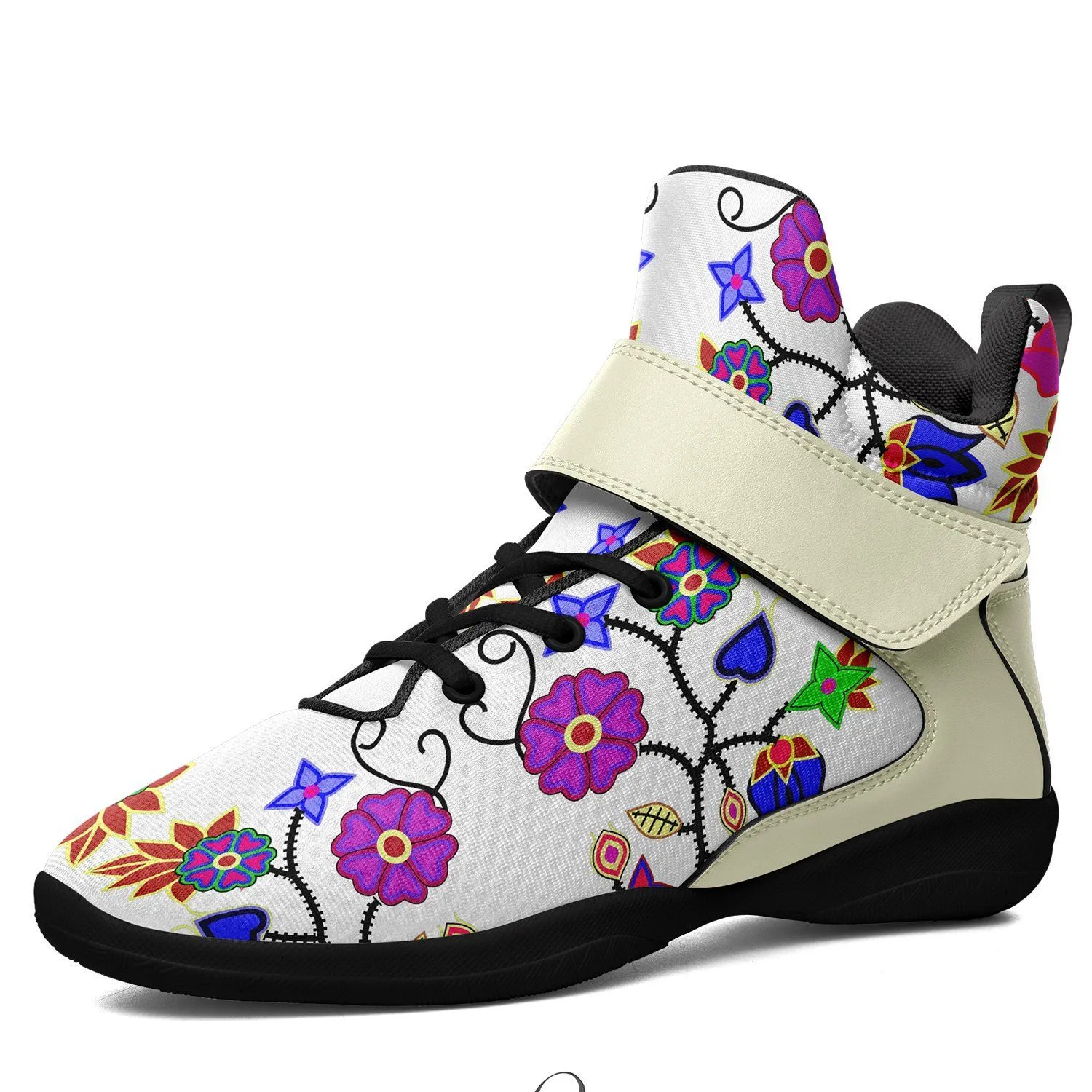 Floral Beadwork Seven Clans White Kid's Ipottaa Basketball / Sport High Top Shoes