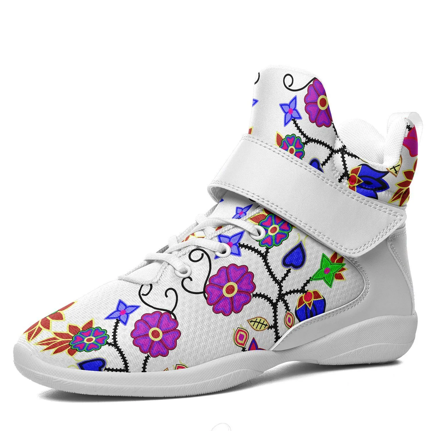 Floral Beadwork Seven Clans White Kid's Ipottaa Basketball / Sport High Top Shoes