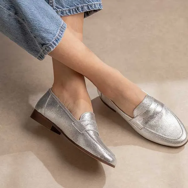 Hanna Silver | Metallic Leather Loafer