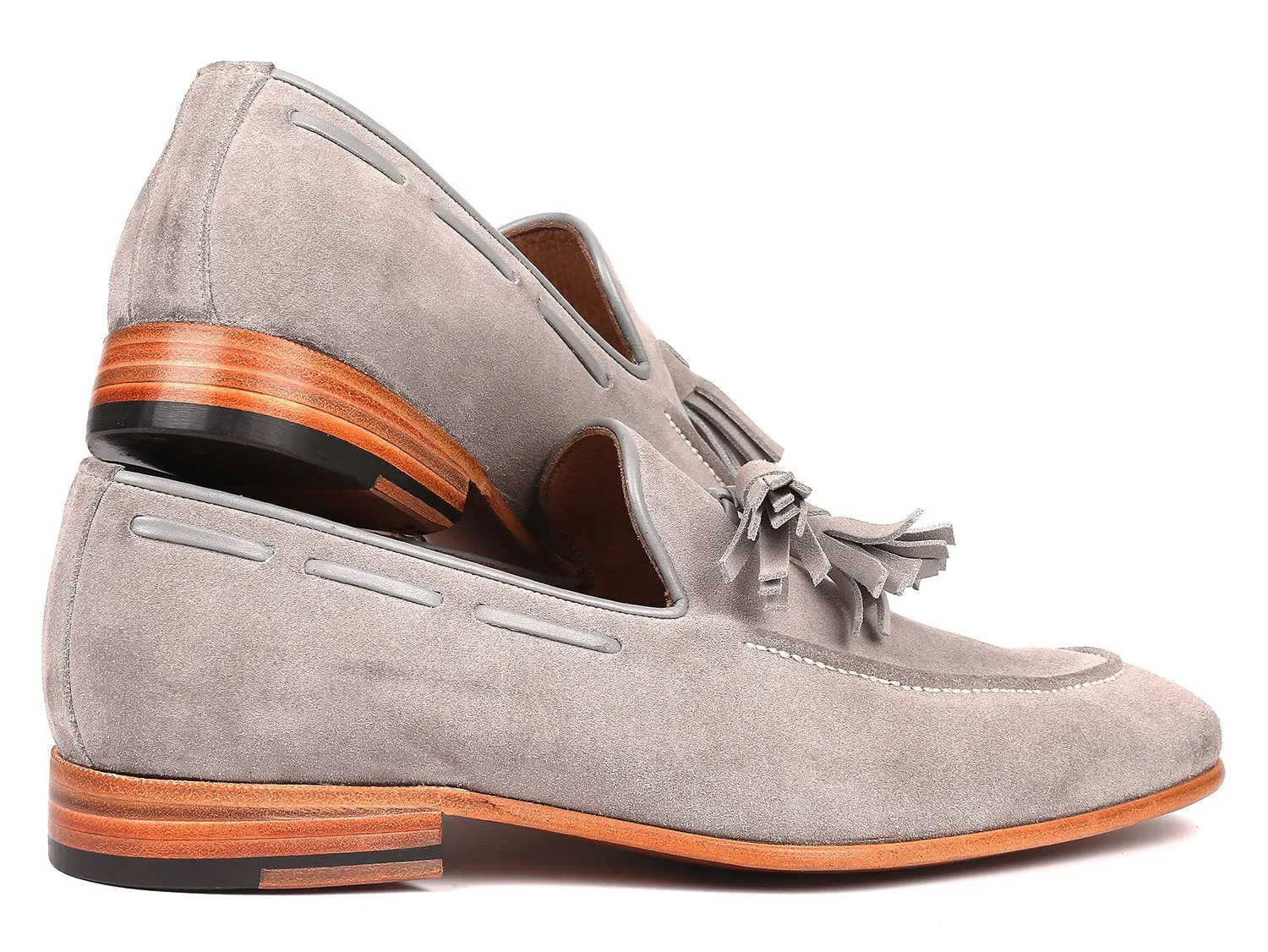 Paul Parkman Grey Suede Tassel Loafers