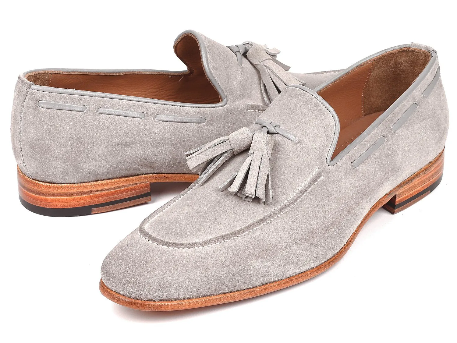 Paul Parkman Grey Suede Tassel Loafers