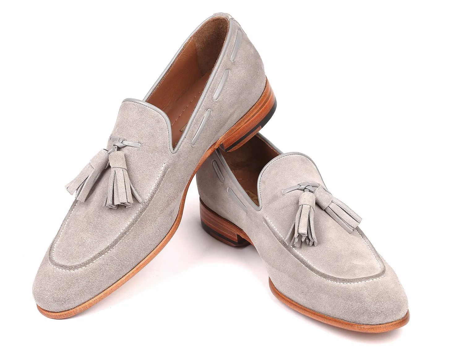 Paul Parkman Grey Suede Tassel Loafers