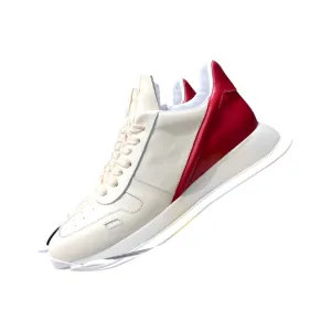 Rick Owens Cream and Red Low-Top Sneakers